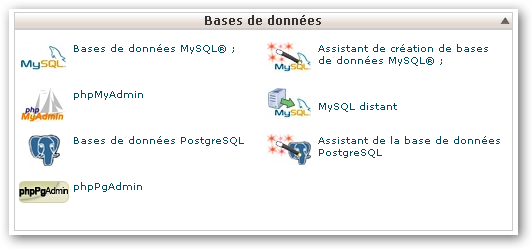 panneau de configuration MySQL